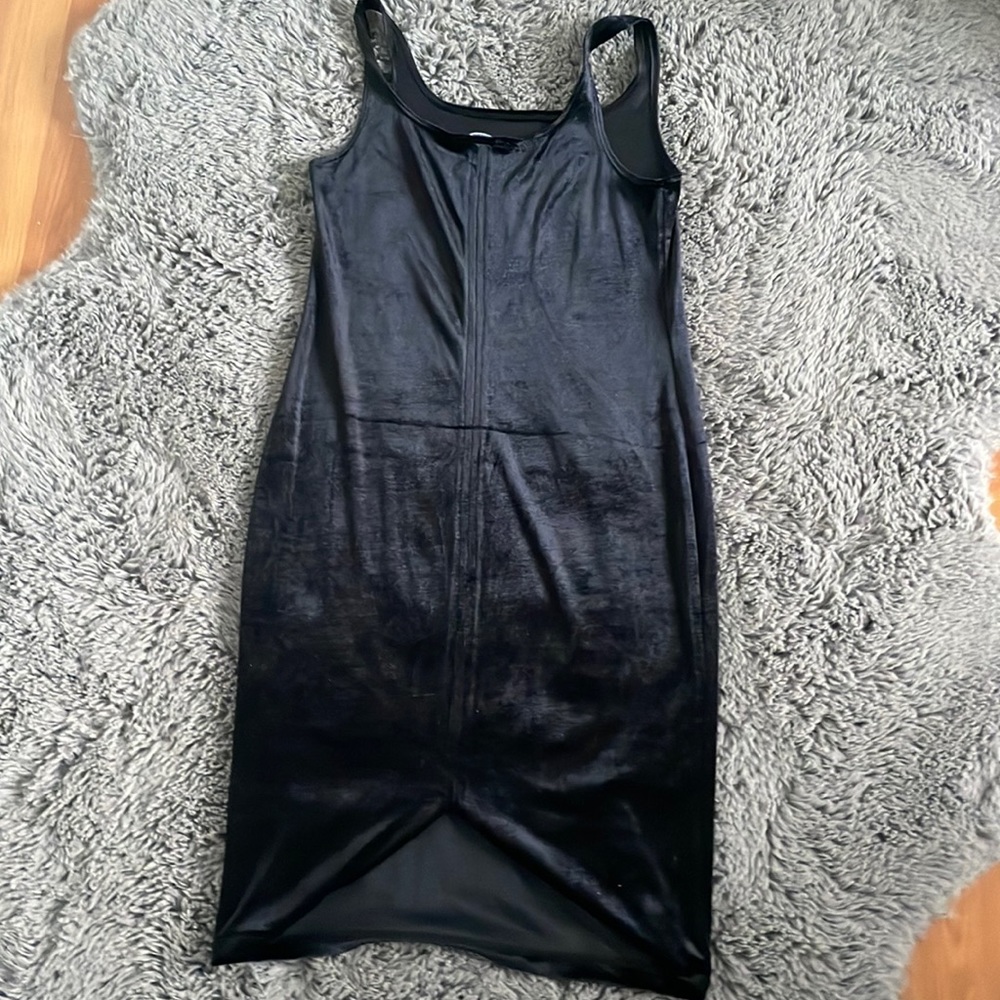 Black velvet tightish mid dress
